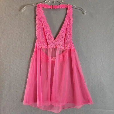 Victoria's Secret Lingerie Cami Halter Bra Hot Pink Lace Sleepwear Camisole • $13.74