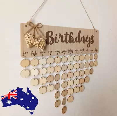 New Year Wooden Family Birthday Reminder Calendar Board Decor + Extra Tokens • $31