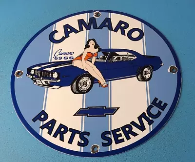 Vintage Chevrolet Sign - Porcelain Camaro 69 SS Gas Pump Auto Pinup Girl Sign • $145.47