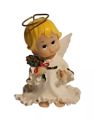 Vintage Morehead Inc 3.5  Figurine Holly Babies Christmas Angel W/ Holly Berries • $10.99