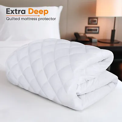 New Quilted Mattress Protector Corners Elastic Non Allergenic Fitted Bed Cover • £9.99