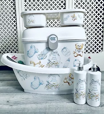 £15 • Buy Personalised Baby Bath, Baby Box, Top And Tail Tray Blue Design