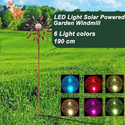 190CM Windmill Art Decor LED Light Solar Powered Wind Spinner Garden Yard Lawn • $42.95