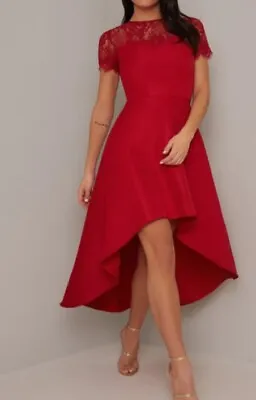 Chi Chi London Lace Bodice Sweetheart Neck Dip Hem Dress Size 14uk Bnwt Red • £38.99