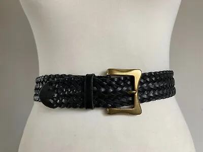 £18.99 • Buy Original Vintage 1970s Thick Black Leather Plaited Waist Belt XS Extra Small