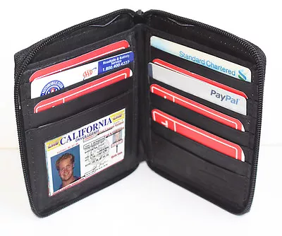 Black Leather Mens Bifold European Wallet ID Card Zip Around Hipster • $15.80