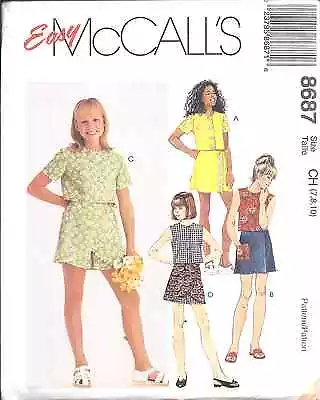 8687 UNCUT McCalls Pattern Girls Cropped Top Pull On Skorts OOP Easy Spring SEW • $4.89