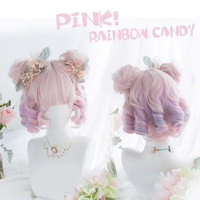 Japanese Short Wave Lolita Wig Cosplay Fake Heat Resistant Candy Synthetic Hair • £46.67