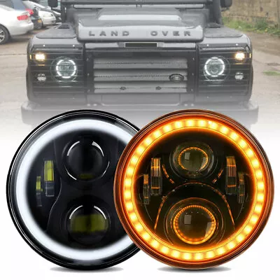 Pair LED Headlights Sealed For Land Rover Defender 90/110 Amber Halo HI/LO/DRL • $119.99