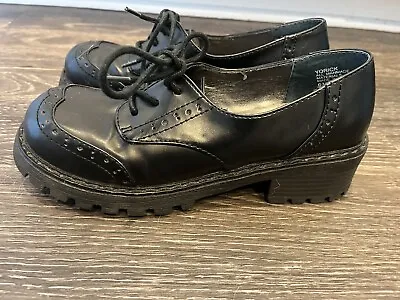 Y2K MUDD Womens Sz 6 YORICK Shoes Black Faux Leather Chunky Heel Boots VTG • $25