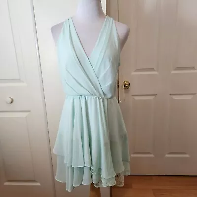 New BcbGeneration Dress Size 6 Mint Green Chiffon Mini Lined Womens Lace Party • $24.99