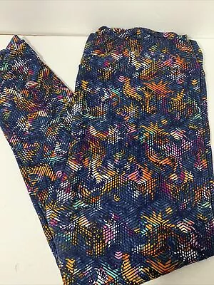 Lularoe TC Leggings Blue Geometric Pattern Multi Color EUC • $12.99