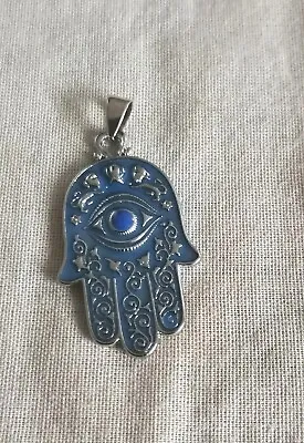 Hamsa Hand Of Fatima Amulets Nazar Turkish Blue Eye Necklace Pendant  • £7.50