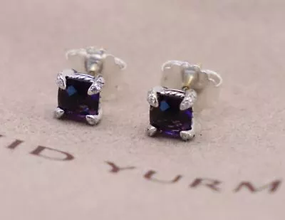 David Yurman Sterling Silver Chatelaine 6mm Amethyst With Diamonds Stud Earrings • $300