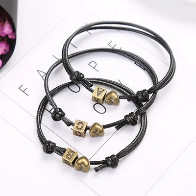£3.79 • Buy 26 Retro Alphabet Letter Initial Love Heart Men Woman Adjustable Bracelet Gift