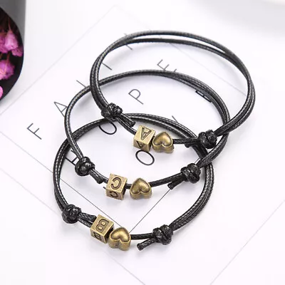 26 Retro Alphabet Letter Initial Love Heart Men Woman Adjustable Bracelet Gift • £3.79