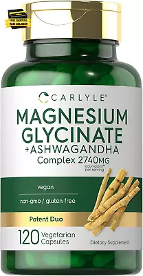 Magnesium Glycinate With Ashwagandha | 2740Mg Complex | 120 Vegetarian Capsules • £13.44