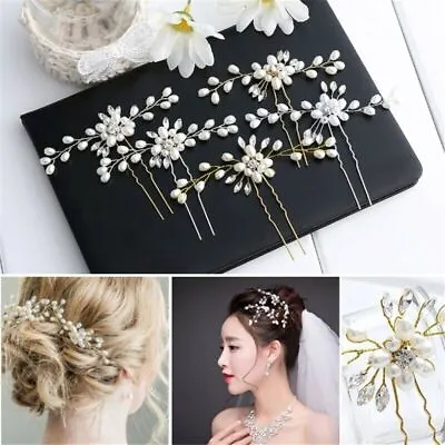 £6.19 • Buy Flower Wedding Hair Pins Bridesmaid Crystal Diamante Pearls Bridal Clips Grips