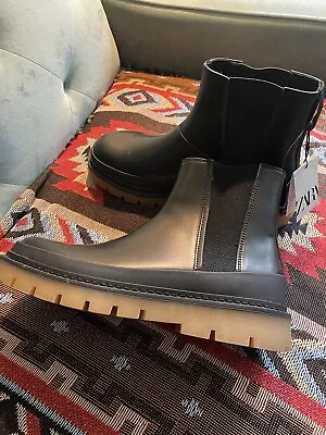 ZARA Black & Tan Lug Sole Ankle Boots NWT! 42/9 • $75