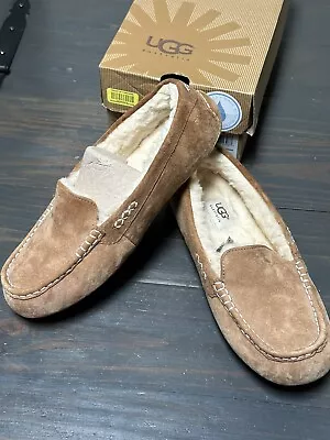 Women's UGG W Ansley Slipper 1106878W Chestnut Suede Moccasin Shoes Sherpa SZ 10 • $160