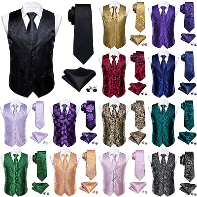 Men's Paisley Design Dress Vest And Neck Tie Hankie Set For Suit Or Tuxedo • $25.99