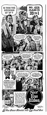 1942 Pabst Blue Ribbon Beer PBR WWII Vintage Print Ad Pilsner Glass Comic Style  • $8.99