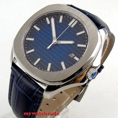 40mm Bliger Sterile Blue Dial Date Sapphire Glass Automatic Square Mens Watch • $67.50