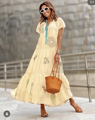 Nwt_zara Woman Ss23 Embroidered Midi Dress Limited Edition Vanilla  7521/059 Xs • £53.03