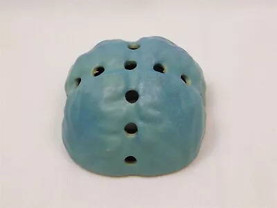 Vtg VAN BRIGGLE Art Pottery Turquoise Blue Martha Oliver Flower Frog 3 Leaf • $19.95