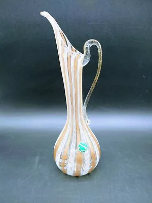 Murano Latticino Zanfirico Glass Ewer Pitcher Vase Cooper Aventurine • $111.99