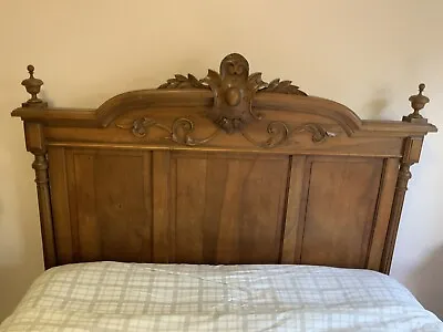 Antique French Ornate Carved Walnut Double Bed 1920s Style. Beautiful Patina • $1950