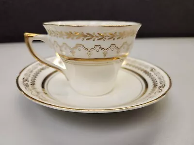 Vintage CROWNFORD Bone China Tea Cup & Saucer Gold Pattern & Trim England • $15