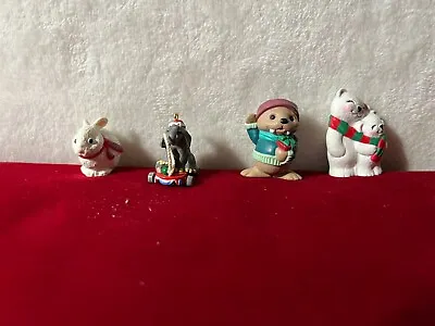 NO BOX LOT OF 4 Hallmark MINIATURE Christmas Ornaments Rabbit Elephant Beaver + • $13.99