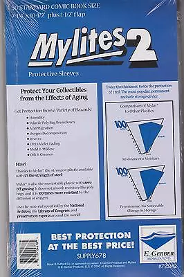 $24.99 • Buy 50 E. Gerber Mylites 2 Mil Mylar Thick Standard Comic Book Bags Sleeves 725 M2