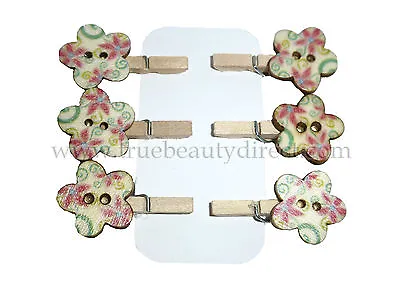 CHOOSE A STYLE 6x HANDMADE NATURAL MINI PEGS FLOWER EMBELLISHMENTS CRAFT PHOTOS • £1.25