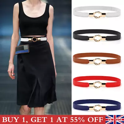 Women's Stretch Elasticated Waist Belt With Metal Buckle Coat Dress Waistband UK • £3.71