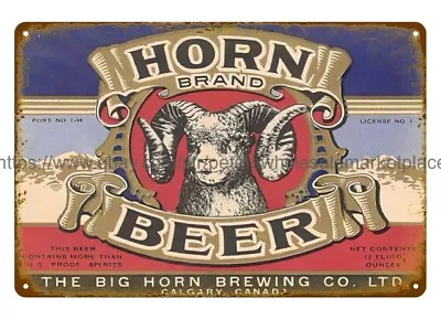 Horn Brand Beer Bar Table Diner Metal Tin Sign Wall Accents Living Room • $18.92