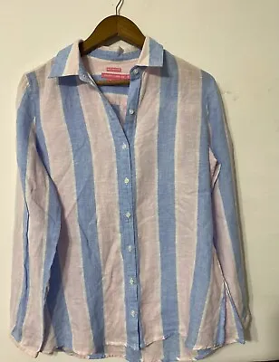 $39.99 • Buy Island Company Gentleman Shirt Women’s Pink Blue Size M Striped 100% Linen# 2223