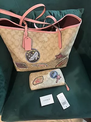 New Coach DisneyXCinderella City Tote Patches Signature Canvas Purse+Wallet • $490