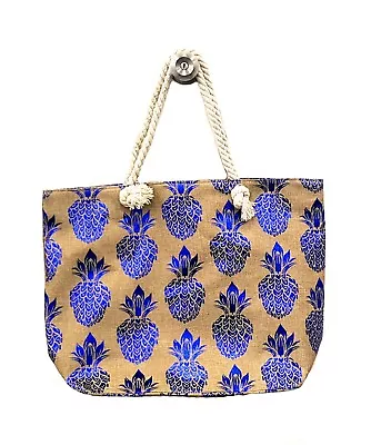 Ladies Nautical Beach Bag Shoulder Straw Pineapple Design Holiday Shopper + Zip • £6.99