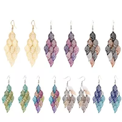 Trendy Colorful Multichip Leaves Eardrop Dangle Pendant Earring Women Jewelry • £3.46