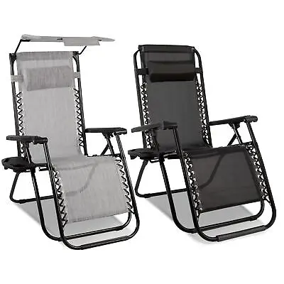 Zero Gravity Reclining Chairs Sun Lounger Padded Garden Outdoor Beach Chairs • £65.99