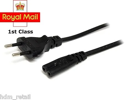 2m EU European 2 Pin Plug Fig Figure 8 Mains Cable Lead Black EU C7 F8 CORD • £1.95