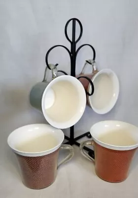 Vintage Raffia Ware Cups / Mugs Set 4 Thermo Temp Insulated With Cup Holder  • $15.99