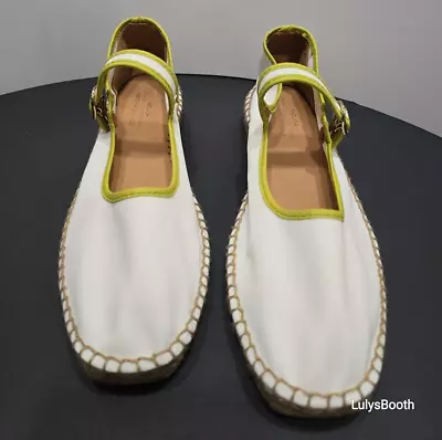 Mary Jane Espadrille Flat Shoes By Naguisa Spain Spring White Green US Size 7.5 • $82.82
