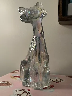 New Fenton Mould Glossy Crystal Iridescent Glass Alley Cat By Mosser Glass 2023 • $120