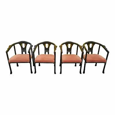 James Mont Mid Century Asian Black Lacquer Horseshoe Chairs By Century Company 4 • $599