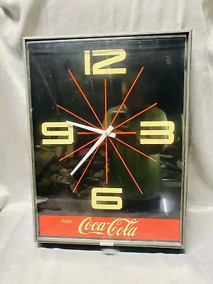 HUGE 23x18” VINTAGE 1970s 1980s Enjoy COCA COLA Wall Clock Advertising Soda Coke • $164.99