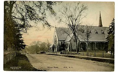 Rye NY - CHURCH ON MILTON ROAD - Handcolored Postcard • $10