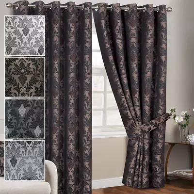 Ready Made Fully Lined Jacquard Eyelet Curtains For Living Room Window (Pair) • £8.99
